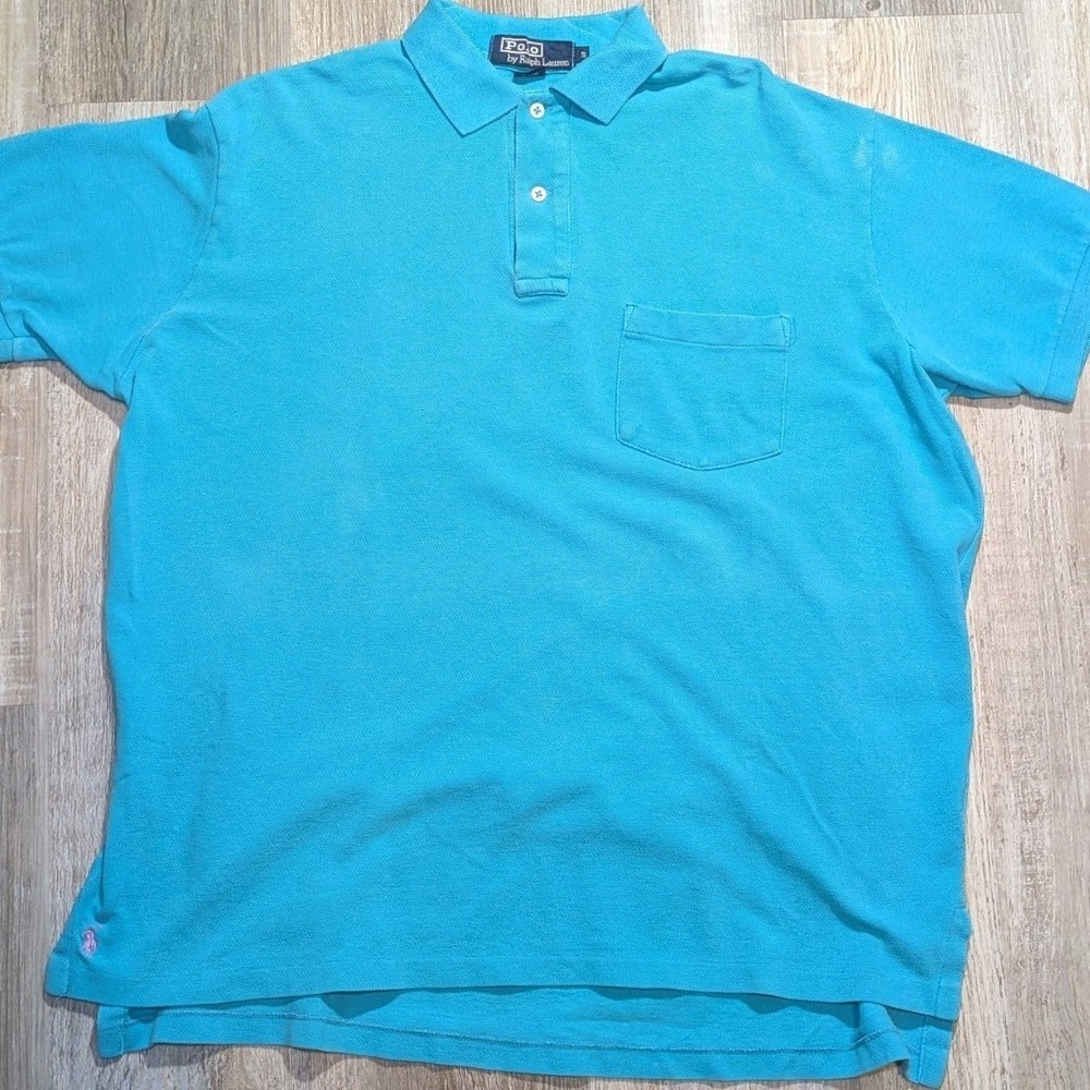 Vintage Polo Ralph Lauren Turquoise Blue Pocket Polo Shirt Made in USA Mens S